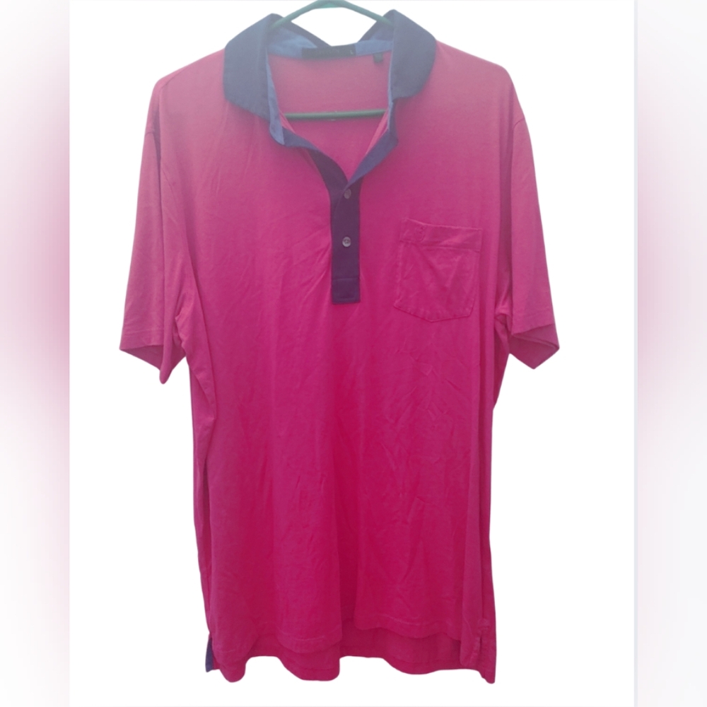 GREYSON | Men's Pink Polo Shirt with Navy Accents Size L